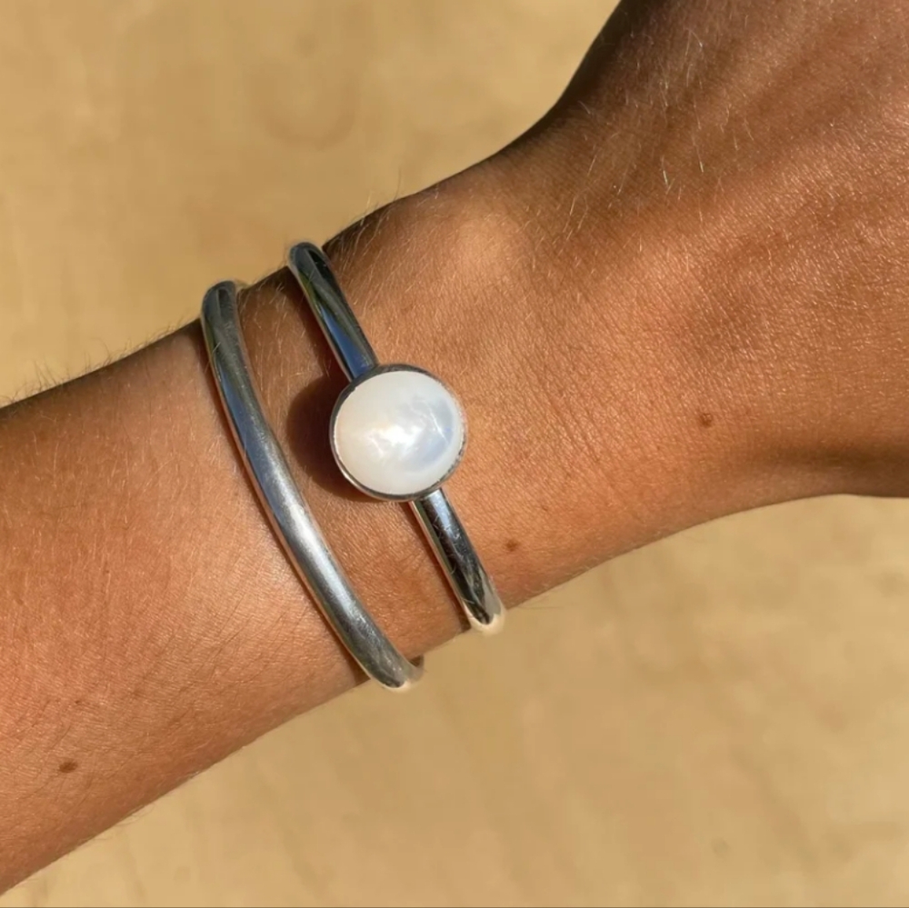 Mother Of Pearl Solid .925 Sterling Silver Cuff Bracelet Handmade